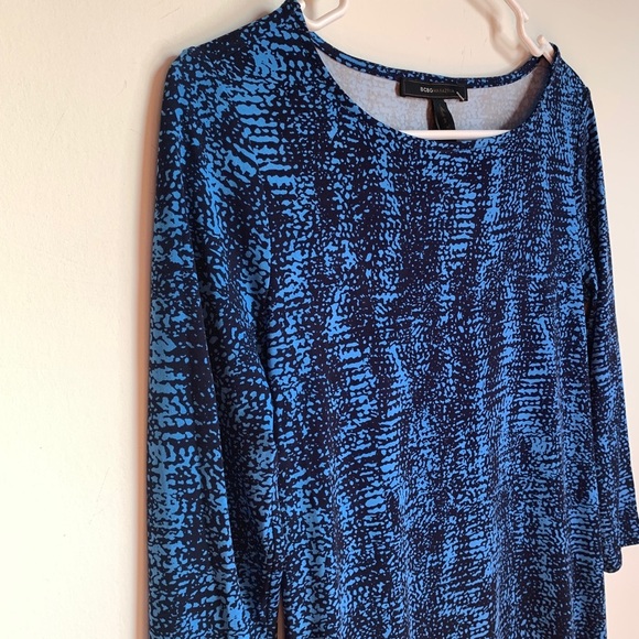 BCBGMaxAzria NWT $178 3/4 sleeve Pacific Blue Combo Dress - Picture 2 of 12